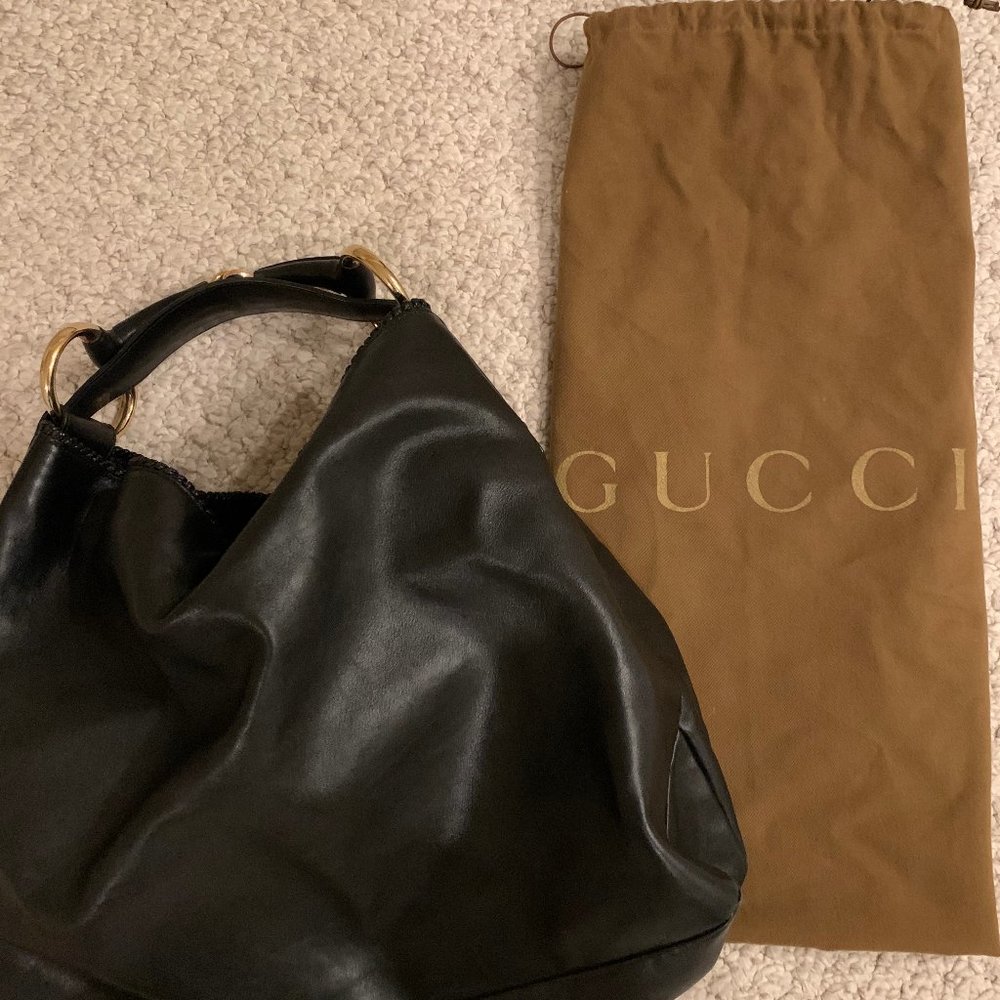 Gucci Horsebit Large Black Leather Hobo
